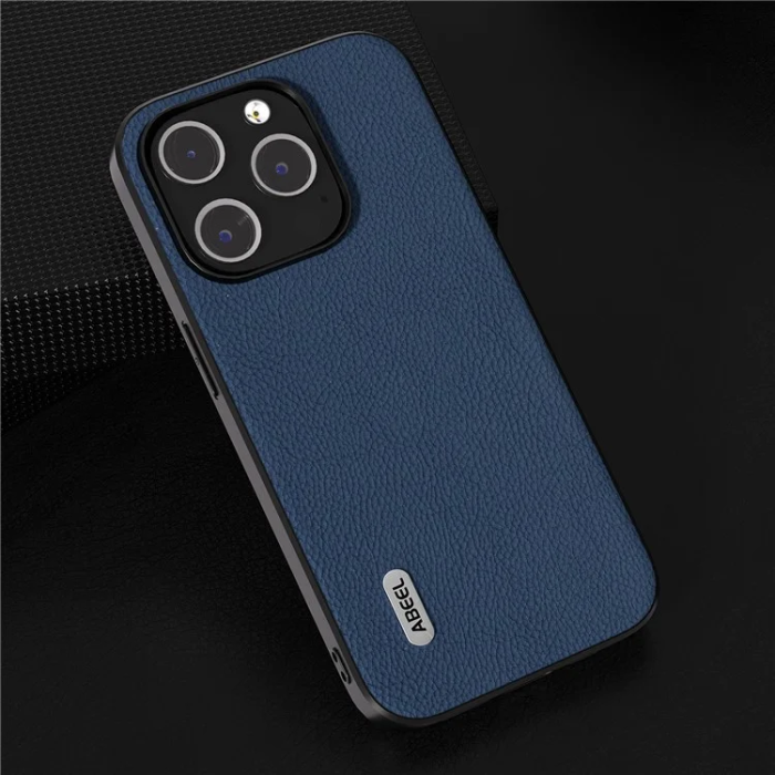 ABEEL - ABEEL iPhone 15 Pro Max Mobilskal Äkta Läder Litchi - Blå