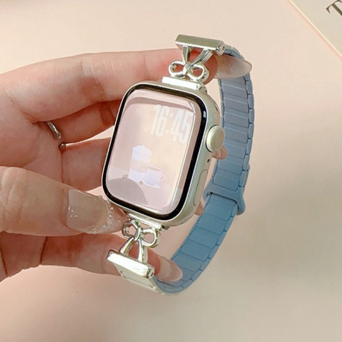 A-One Brand - Apple Watch 38/40/41/42mm Armband Magnetic Bowknot - Blå/Vit