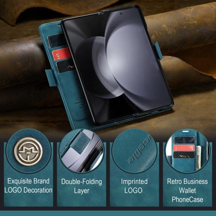 Caseme - CASEME 013 Wallet Leather Case för Samsung Galaxy Z Fold5 - Blå