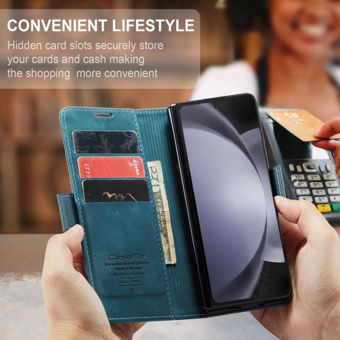 Caseme - CASEME 013 Wallet Leather Case för Samsung Galaxy Z Fold5 - Blå