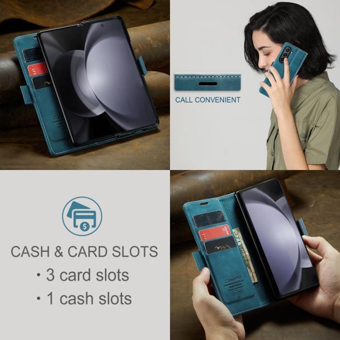 Caseme - CASEME 013 Wallet Leather Case för Samsung Galaxy Z Fold5 - Blå