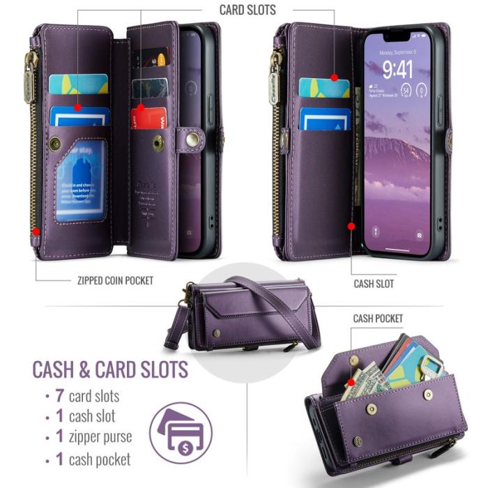 Caseme - CASEME Plånboksfodral Konstläder för iPhone 16e med kortfack - Lila
