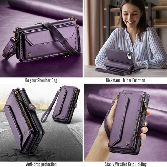 Caseme - CASEME Plånboksfodral Konstläder för iPhone 16e med kortfack - Lila
