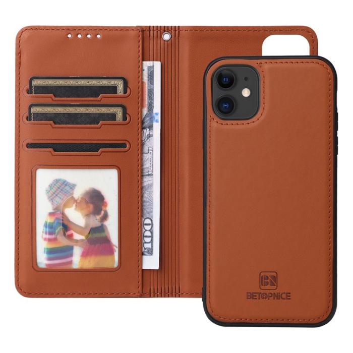 BETOPNICE - BETOPNICE iPhone 11 Plånboksfodral Magnetiskt Detachable Konstläder - Brun