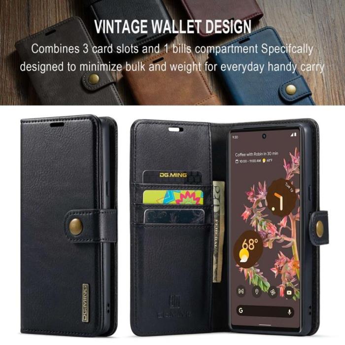 DG.MING - DG.MING Google Pixel 7 Plånboksfodral Detachable 2in1 Äkta läder - Svart