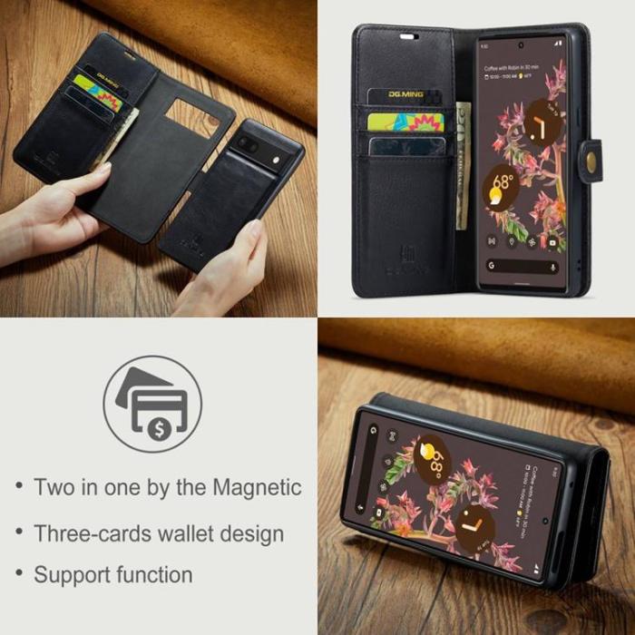 DG.MING - DG.MING Google Pixel 7 Plånboksfodral Detachable 2in1 Äkta läder - Svart