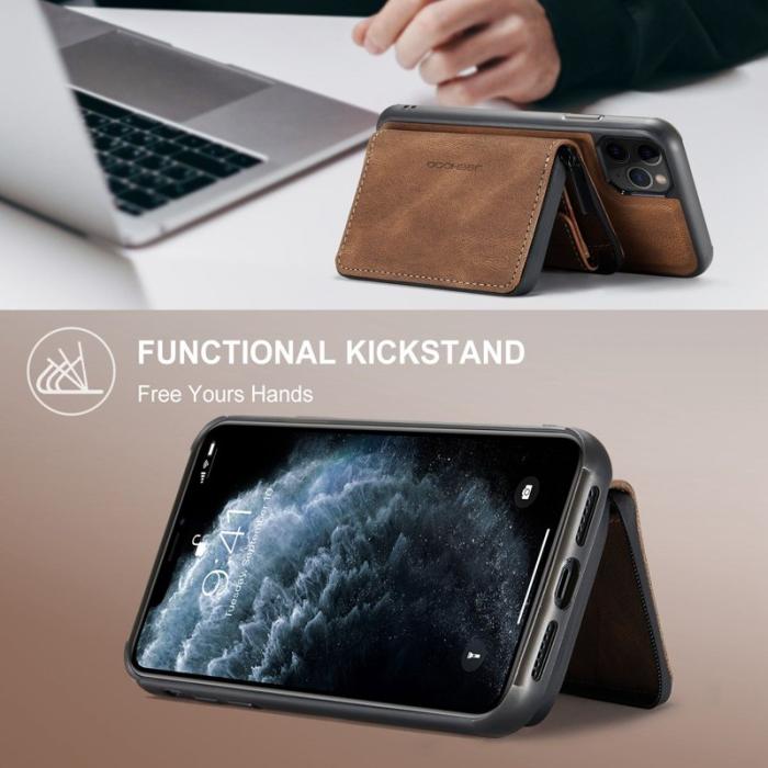 JEEHOOD - JEEHOOD Mobilskal till iPhone 11 Pro Max Konstläder TPU Magnetisk Brun