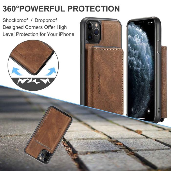 JEEHOOD - JEEHOOD Mobilskal till iPhone 11 Pro Max Konstläder TPU Magnetisk Brun