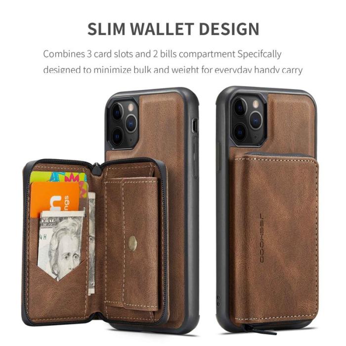 JEEHOOD - JEEHOOD Mobilskal till iPhone 11 Pro Max Konstläder TPU Magnetisk Brun