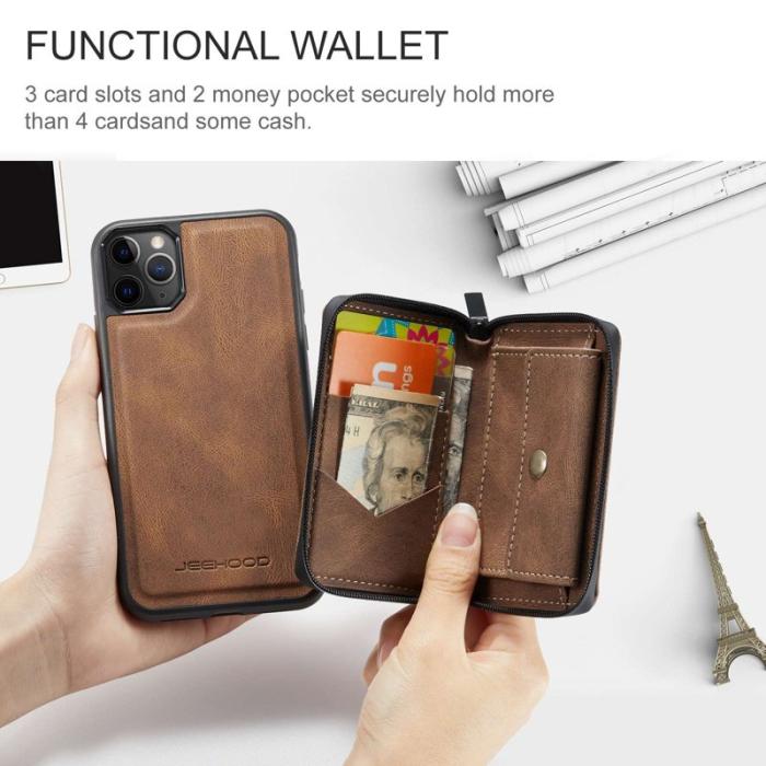 JEEHOOD - JEEHOOD Mobilskal till iPhone 11 Pro Max Konstläder TPU Magnetisk Brun