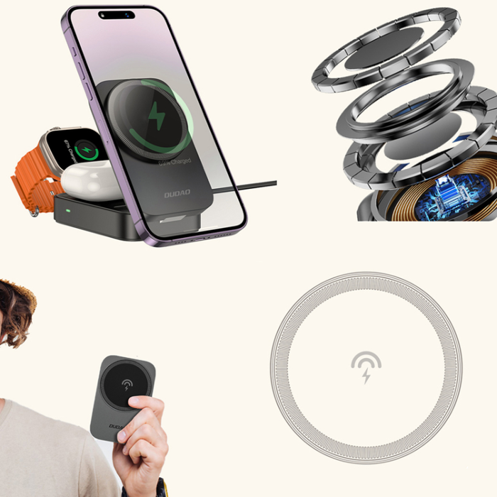 Dudao - Dudao 3in1 MagSafe Trådlös Laddare Apple Watch, iPhone, Airpods - A11 Max - Grå