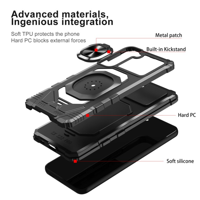 OEM - Galaxy S23 Plus Skal Ringhållare Kickstand Anti-Fall - Svart