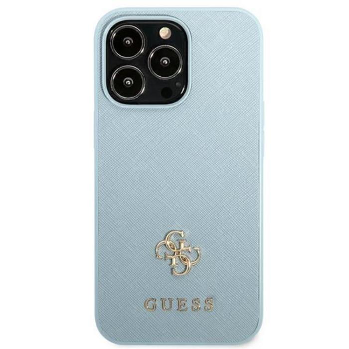Guess - Guess iPhone 13 Pro Mobilskal Saffiano Small Metall Logo - Blå
