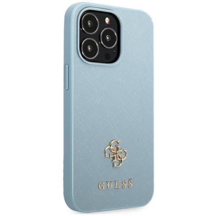 Guess - Guess iPhone 13 Pro Mobilskal Saffiano Small Metall Logo - Blå