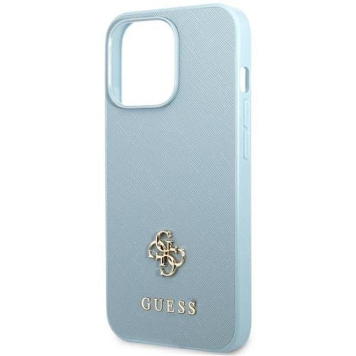 Guess - Guess iPhone 13 Pro Mobilskal Saffiano Small Metall Logo - Blå