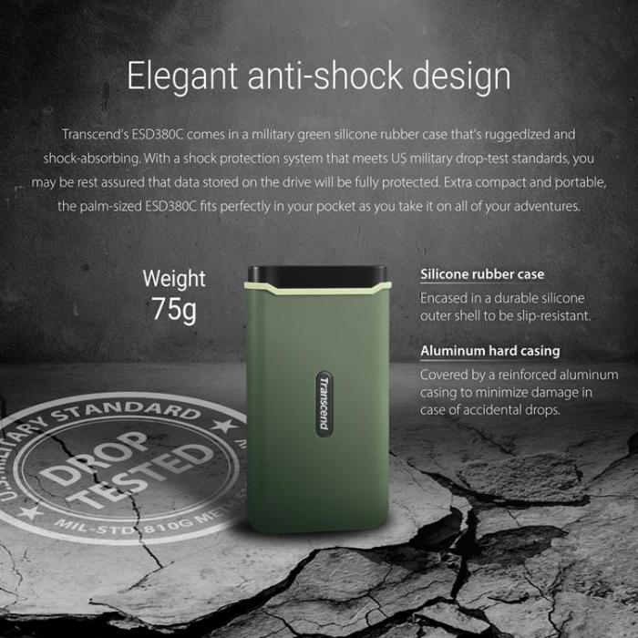Transcend - Transcend Portabel SSD USB-C 2TB - Military Grön