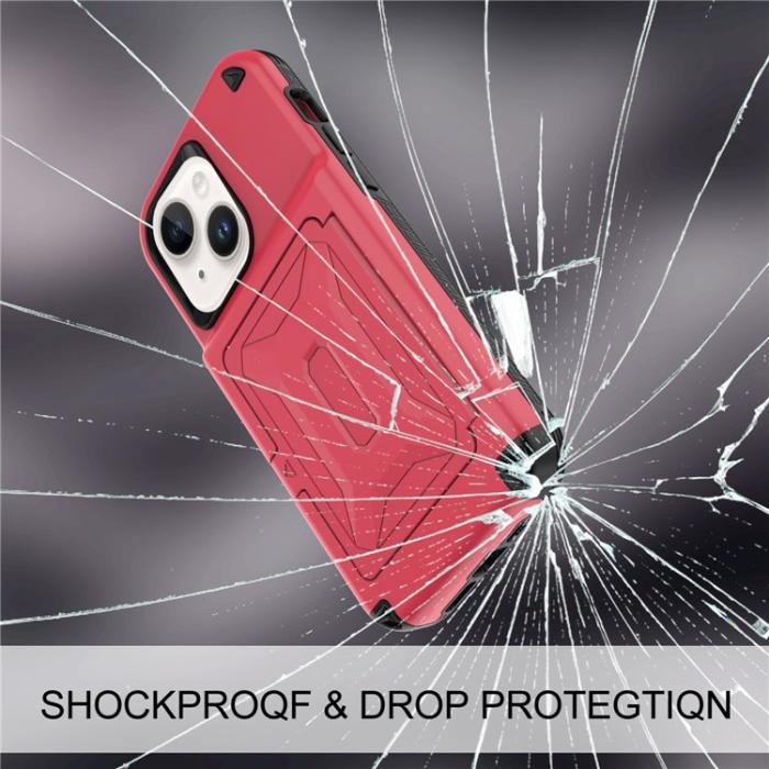 OEM - iPhone 14 Skal Korthållare Mirror Kickstand - Röd