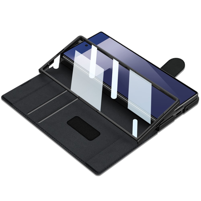 GKK - GKK Galaxy Z Fold 7 Plånboksfodral Pennhållare Med Härdat Glas - Grå
