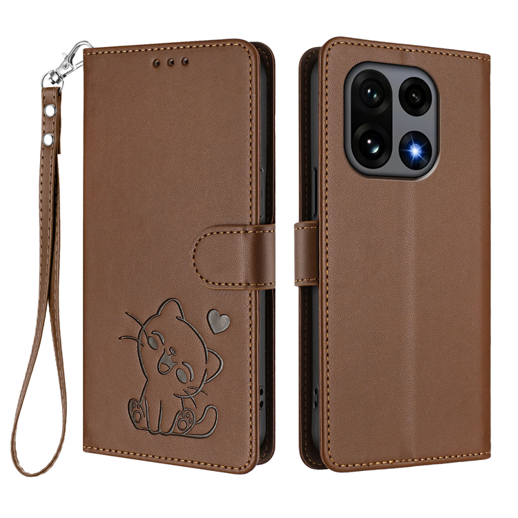 OnePlus 15 5G Konstläder Plånboksfodral Love Cat Pattern Imprint (Brun) | 2353 | AlltMobil