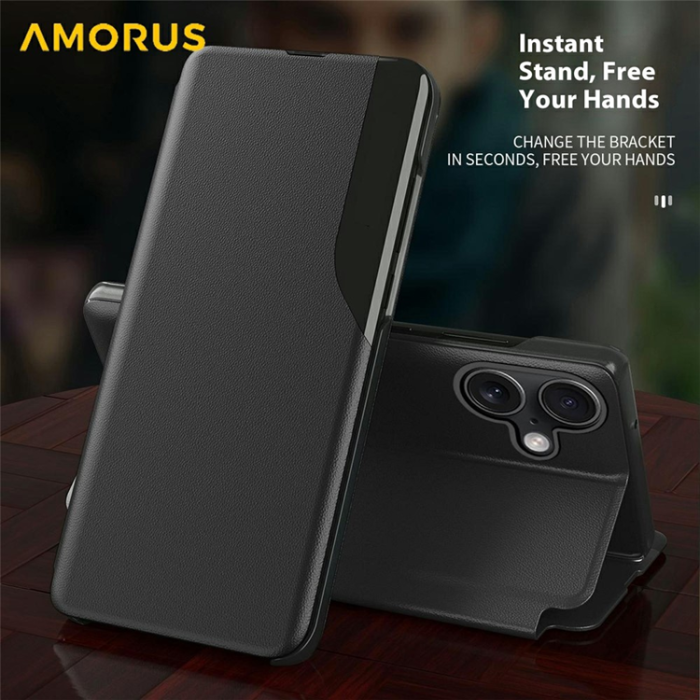 Amorus - Amorus iPhone 17 Mobilskal Folio Flip Stativ - Röd