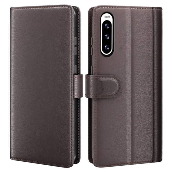 A-One Brand - Sony Xperia 10 V Plånboksfodral Äkta Läder Flip - Brun