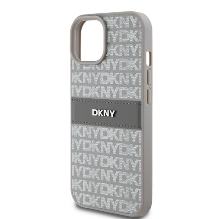 DKNY - DKNY iPhone 15/14/13 Mobilskal Läder Mono Stripe & Metal Logo - Beige