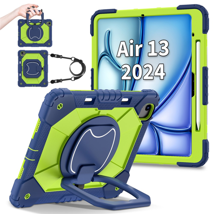 A-One Brand - iPad Air 13(2025/2024) Skal Kickstand Silikon+PC - Marinblå/Gulgrön