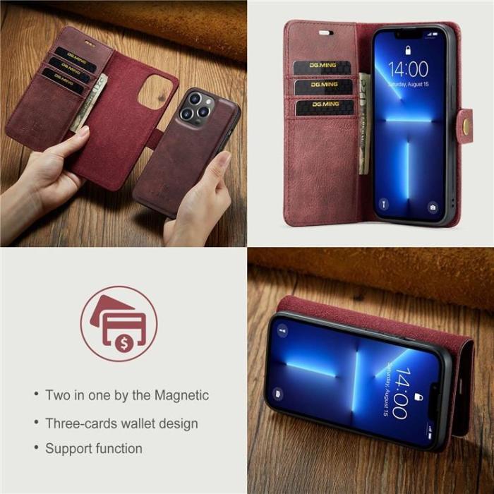 DG.MING - DG.MING iPhone 15 Pro Max Plånboksfodral Äkta Läder 2in1 - Röd