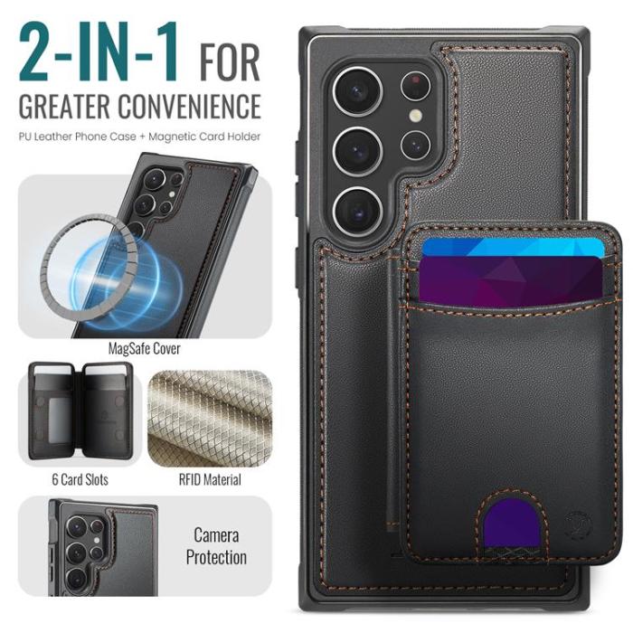 OEM - JEEHOOD Samsung Galaxy S22 Ultra 5G Fodral KonstLäder - Svart