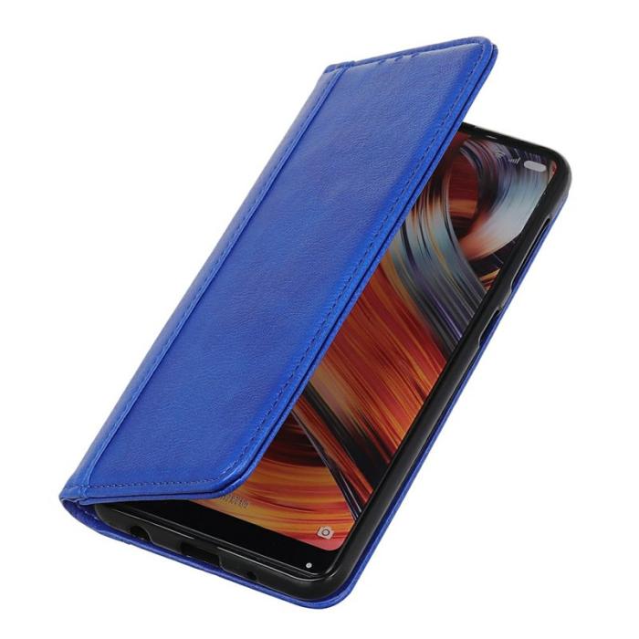 OEM - LITCHI Samsung Galaxy S26 Ultra Plånboksfodral Äkta läder- Blå