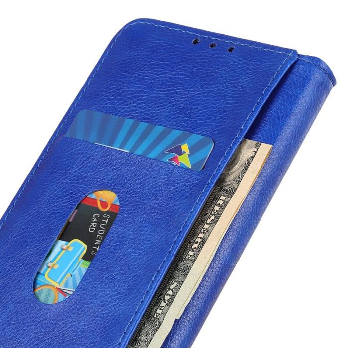 OEM - LITCHI Samsung Galaxy S26 Ultra Plånboksfodral Äkta läder- Blå
