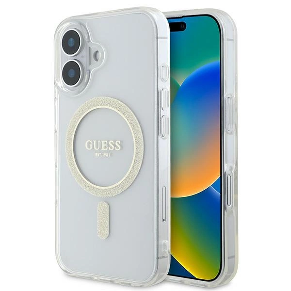 Guess iPhone 16 Mobilskal MagSafe IML Glitter Circle - Transparent | 2353 | AlltMobil