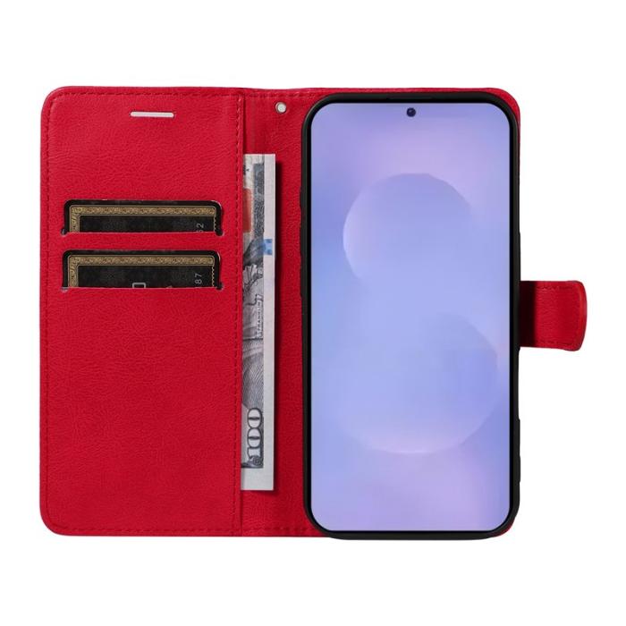 OEM - Samsung Galaxy S26 Plus Plånboksfodral Konstläder Med Rem Ställ - Röd