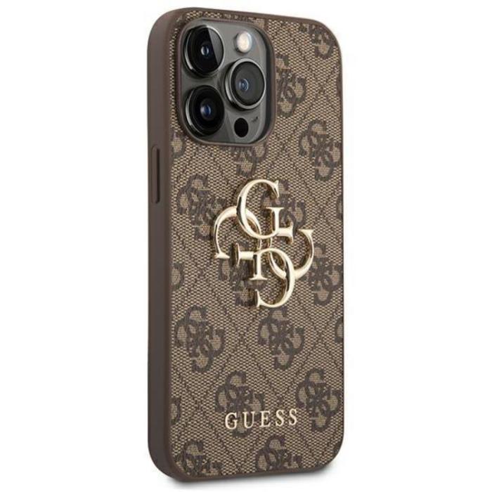 Guess - GUESS iPhone 14 Pro Skal Big Metall Logo - Brun