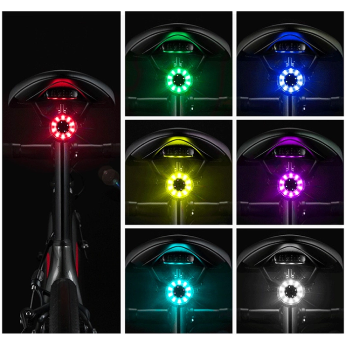 Rockbros - Rockbros Q1 Bakre cykelljus 7 färger LED micro USB - Svart