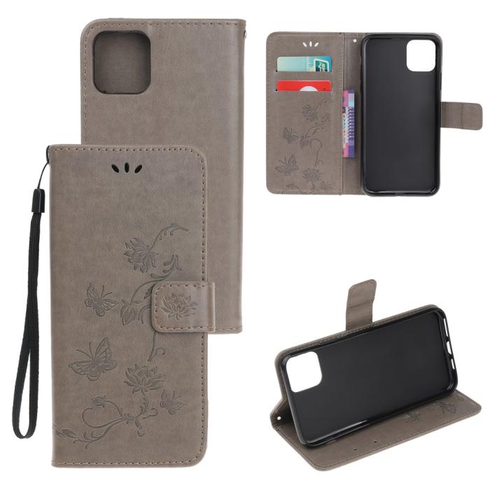 OEM - Imprint Konstläder Plånboksfodral iPhone 12 & 12 Pro - Grå