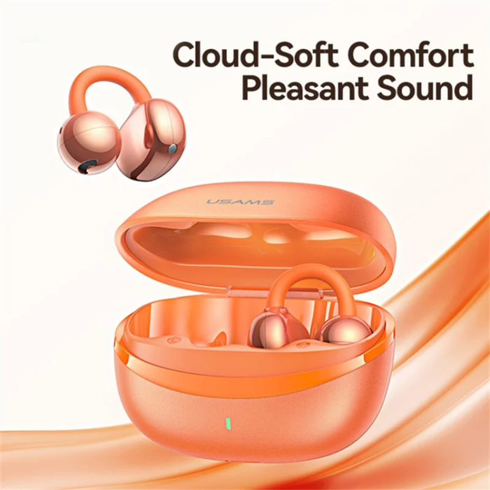 USAMS - USAMS Clip-On Trådlös Hörlurar Echo R03 Bluetooth 5.0 med 11 mm - Orange