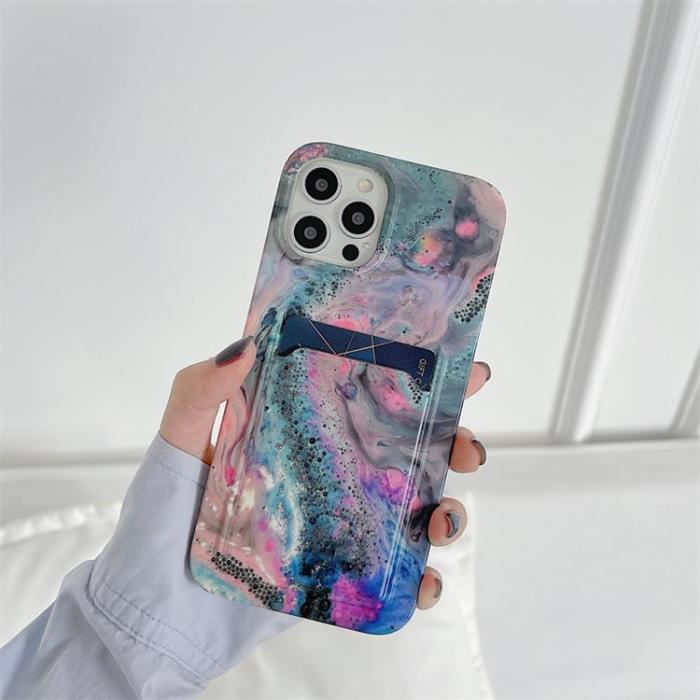 OEM - Korthållare Skal iPhone 13 - Grön Marble