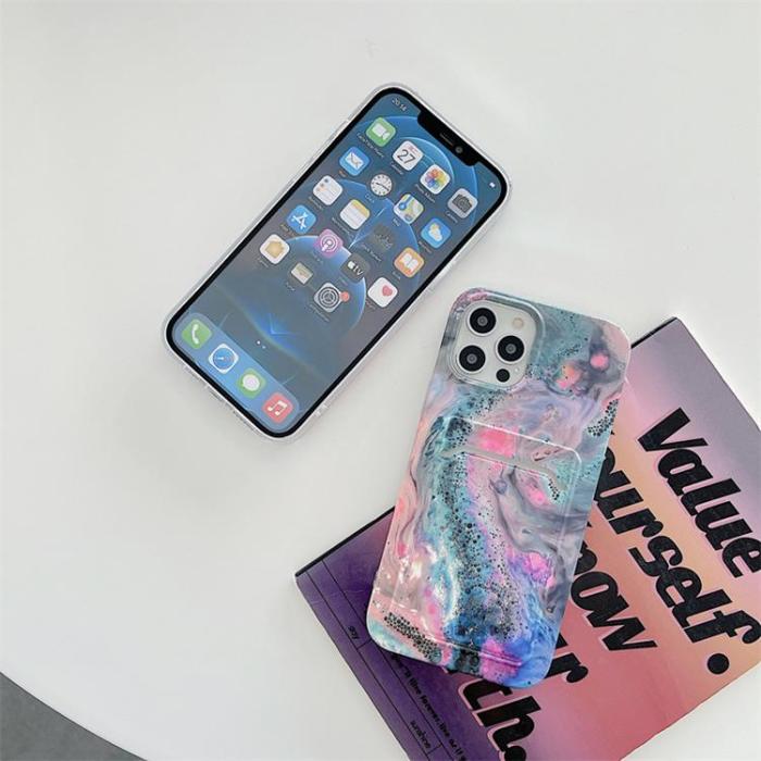 OEM - Korthållare Skal iPhone 13 - Grön Marble