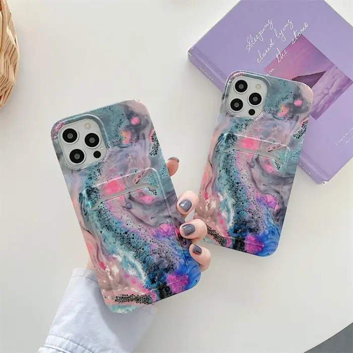 OEM - Korthållare Skal iPhone 13 Pro - Grön Marble