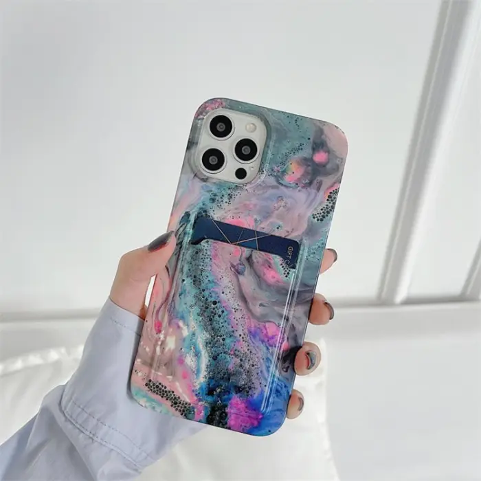 OEM - Korthållare Skal iPhone 13 Pro - Grön Marble