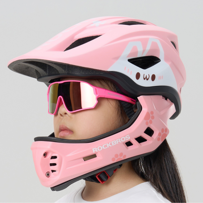 Rockbros - Rockbros Barncykelhjälm Med Avtagbar Chin S (48-52) Rabbit - Rosa