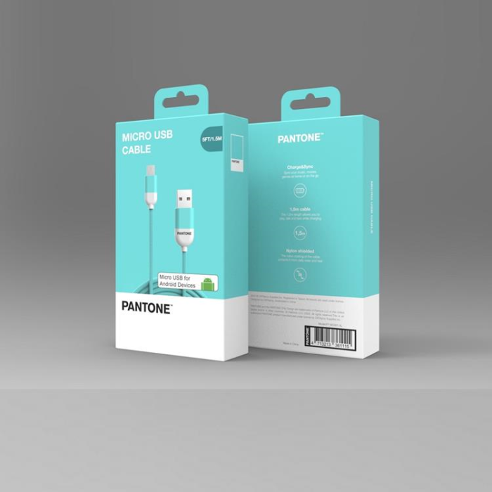 PANTONE - Pantone USB/MicroUSB 1.5m Kabel 2.4A PT-MC001-5 Teal 3242C Blå