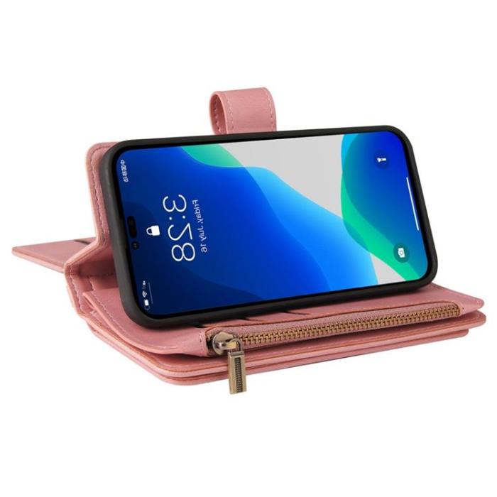 OEM - iPhone 14 Plånboksfodral KT Zipper - Rosa
