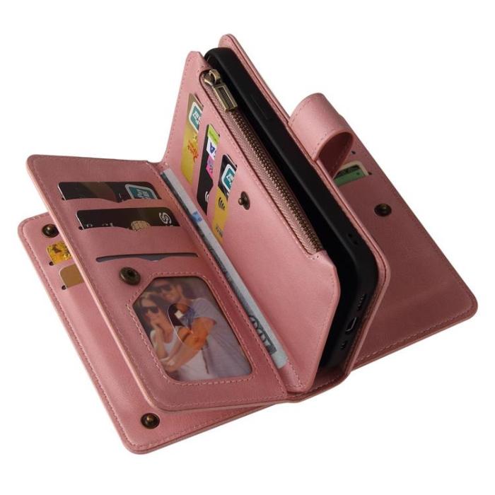 OEM - iPhone 14 Plånboksfodral KT Zipper - Rosa