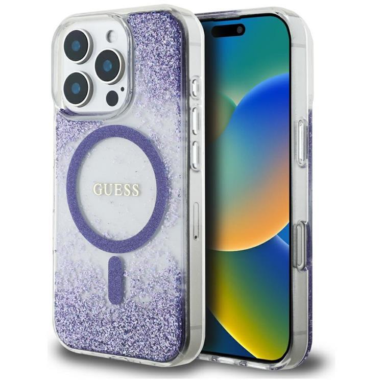 Guess iPhone 16 Pro Max Mobilskal MagSafe HC Resin Bottom Glitter - Lila | 2353 | AlltMobil