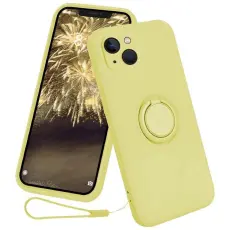 OEM - iPhone 15 Plus Mobilskal Ringhållare Liquid Silikon - Gul