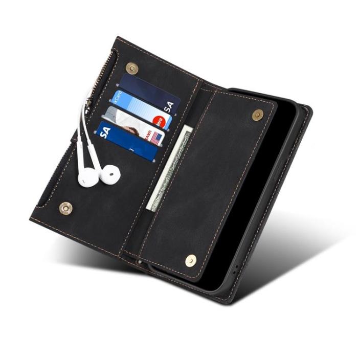 OEM - iPhone 14 Plus Plånboksfodral Flap Zipper Strap - Svart