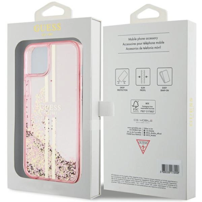 Guess - Guess iPhone 15/14 Plus Mobilskal Liquid Glitter Gold Stripes