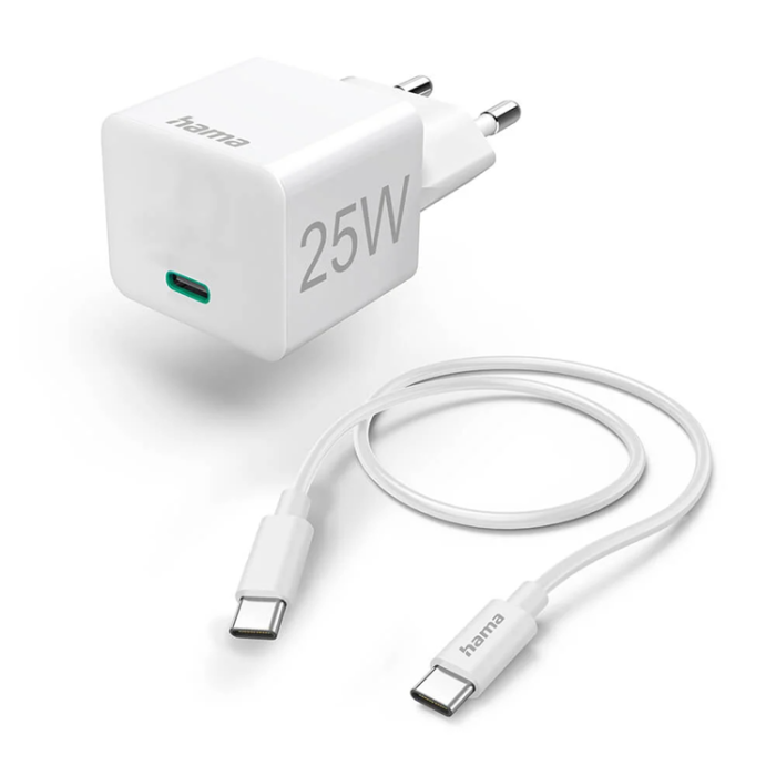 Hama - Hama Snabbladdare 25W USB-C Med USB-C 1.5m Kabel - Vit